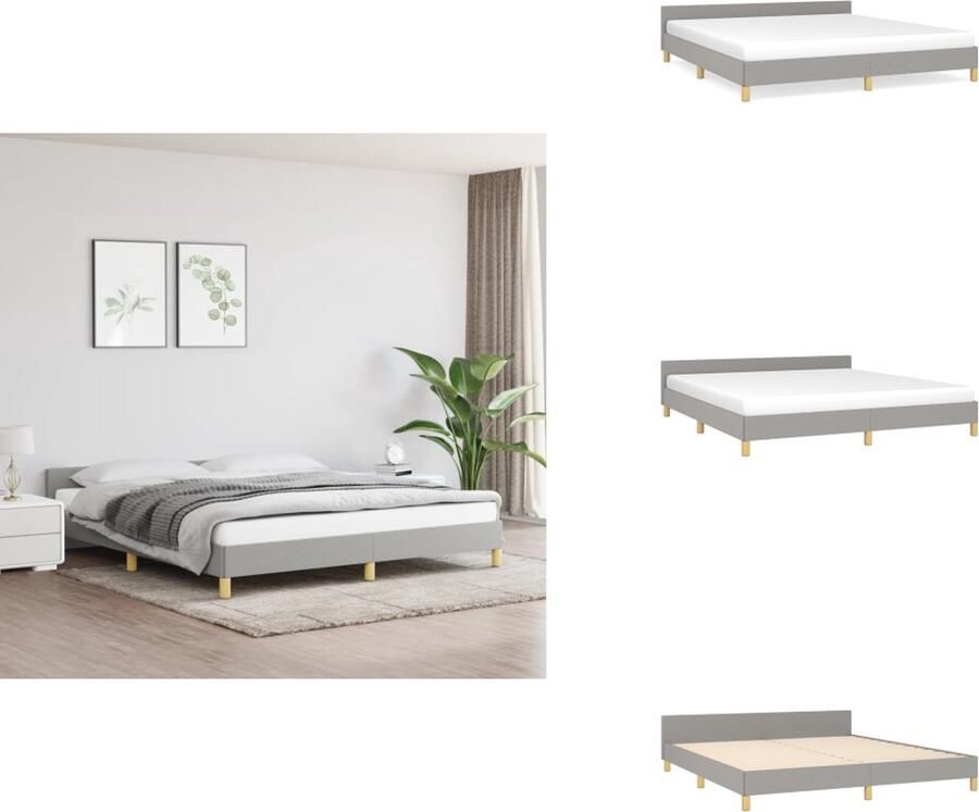 VidaXL Bedframe Met Hoofdeinde Bedframes Met Hoofdeindes Bed Slaapmeubel Bedframe zonder matras stof lichtgrijs 180x200 cm - Foto 3