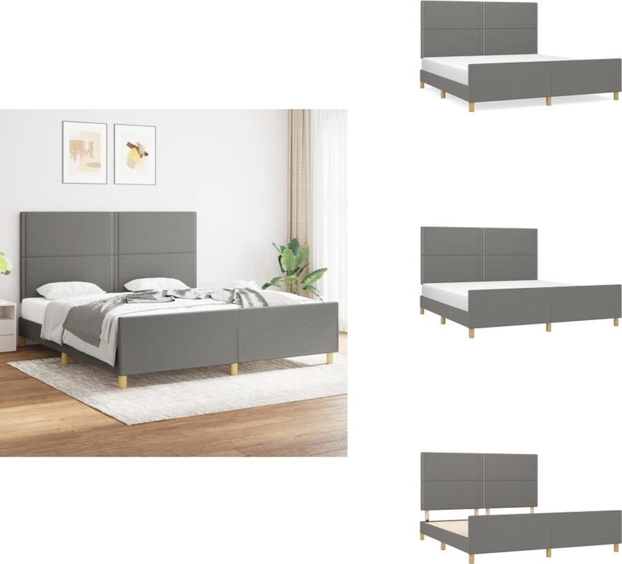 VidaXL Bedframe Met Hoofdeinde Bedframes Met Hoofdeindes Bed Slaapmeubel Bedframe zonder matras stof donkergrijs 180x200 cm