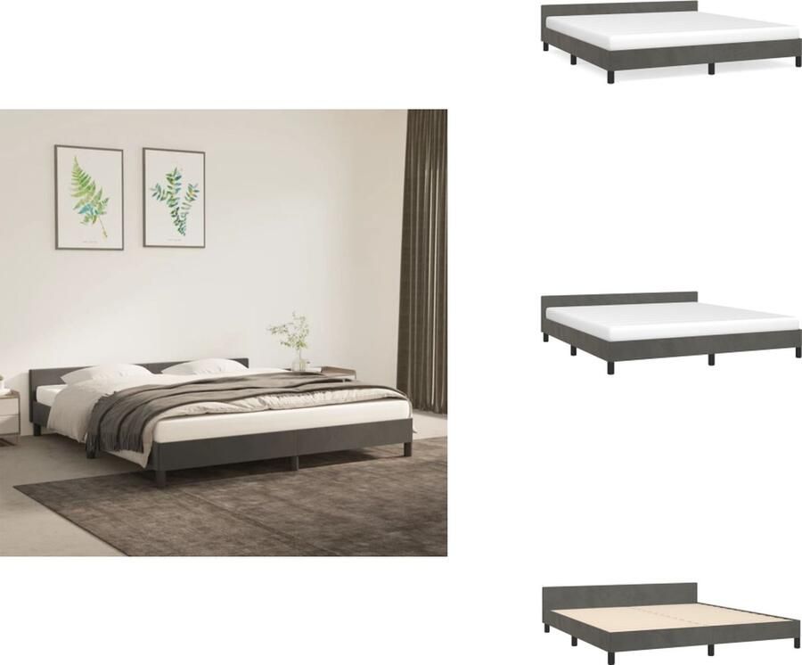 VidaXL Bedframe Met Hoofdeinde Bedframes Met Hoofdeindes Bed Slaapmeubel Bedframe zonder matras 180x200 cm fluweel donkergrijs