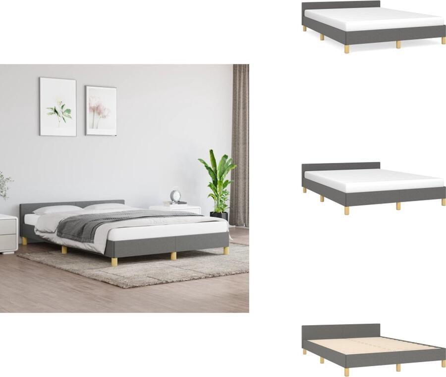 VidaXL Bedframe Met Hoofdeinde Bedframes Met Hoofdeindes Bed Slaapmeubel Bedframe zonder matras stof donkergrijs 140x190 cm