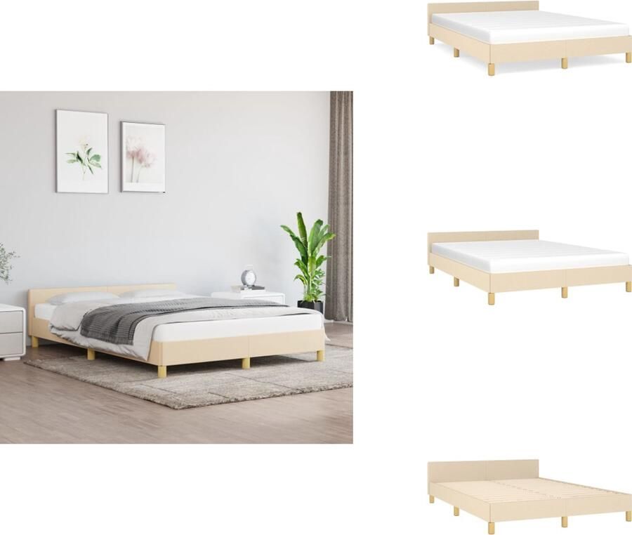VidaXL Bedframe Met Hoofdeinde Bedframes Met Hoofdeindes Bed Slaapmeubel Bedframe met hoofdeinde stof crèmekleurig 140x200 cm