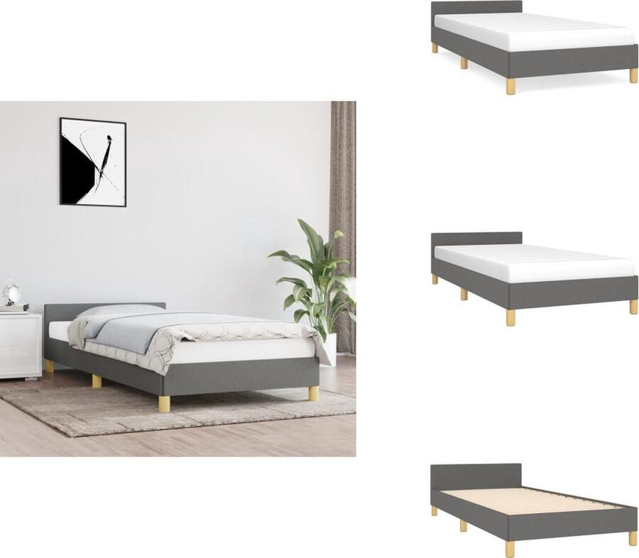 VidaXL Bedframe Met Hoofdeinde Bedframes Met Hoofdeindes Bed Slaapmeubel Bedframe met hoofdeinde stof donkergrijs 100x200 cm