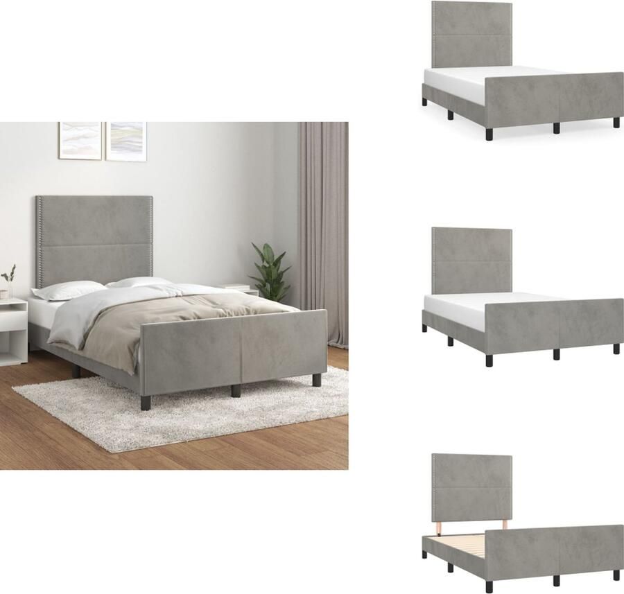 VidaXL Bedframe Met Hoofdeinde Bedframes Met Hoofdeindes Bed Slaapmeubel Bedframe met hoofdeinde fluweel lichtgrijs 120x200 cm