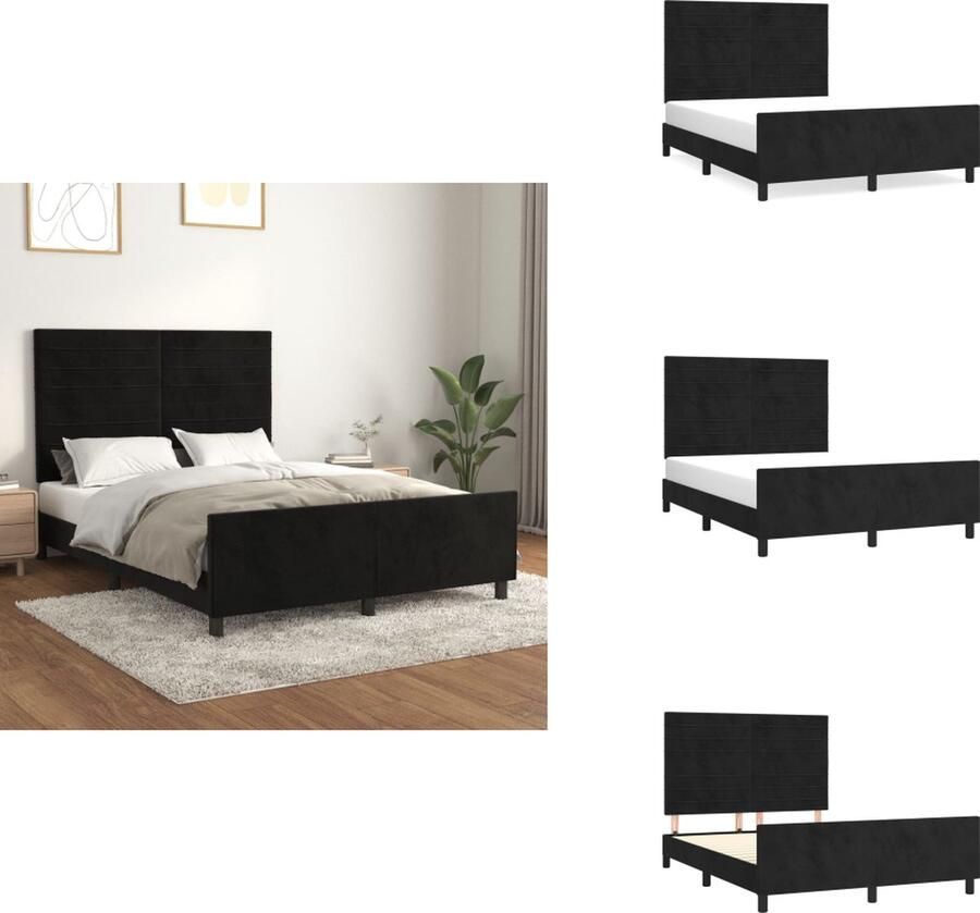 VidaXL Bedframe Zwart 193 x 146 x 118 128 cm Fluweel Verstelbaar hoofdeinde Ondersteunende poten Multiplex lattenbodem Comfortabele rugondersteuning Montagehandleiding inbegrepen Bed