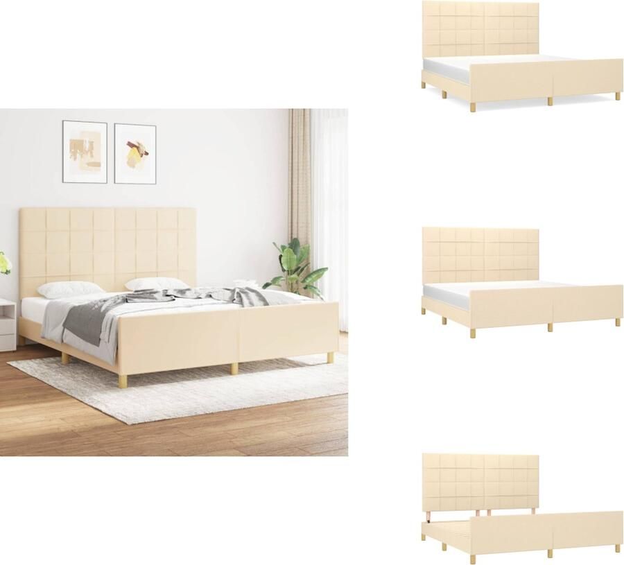VidaXL Bedframe Met Hoofdeinde Bedframes Met Hoofdeindes Bed Slaapmeubel Bedframe zonder matras stof crèmekleurig 180x200 cm