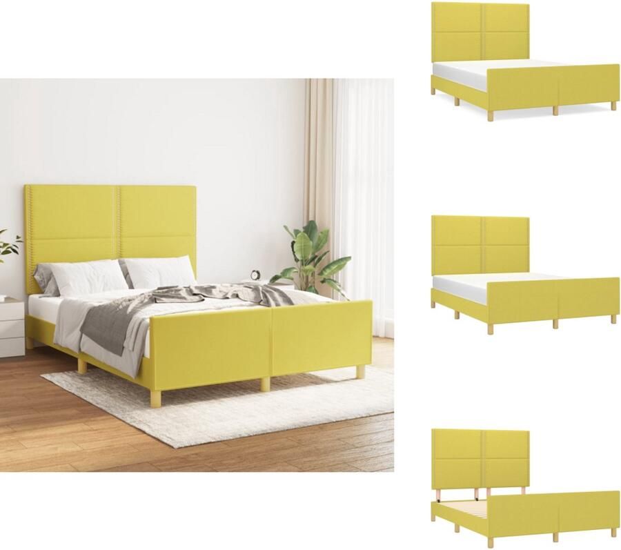 VidaXL Bedframe Groen 203 x 146 x 118 128 cm Duurzaam materiaal Verstelbare hoogte Ondersteunende poten Multiplex lattenbodem Comfortabele ondersteuning Levering bevat alleen bedframe Matras apart verkrijgbaar Bed
