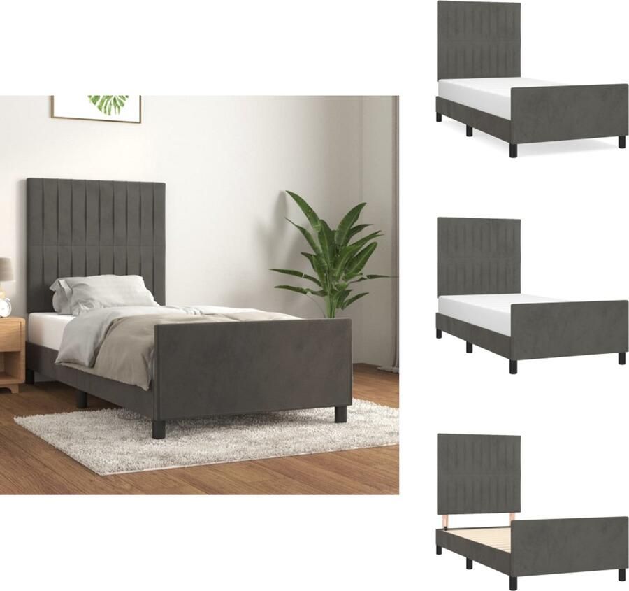 VidaXL Bedframe Met Hoofdeinde Bedframes Met Hoofdeindes Bed Slaapmeubel Bedframe zonder matras 90x200 cm fluweel donkergrijs - Foto 2