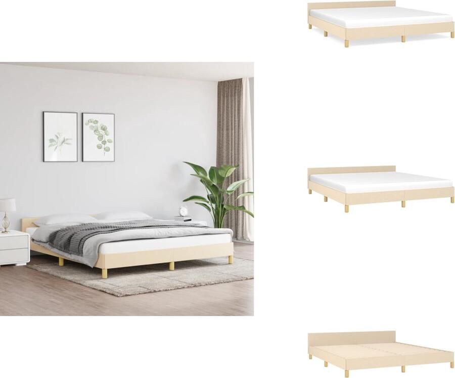 VidaXL Bedframe Met Hoofdeinde Bedframes Met Hoofdeindes Bed Slaapmeubel Bedframe met hoofdeinde stof crèmekleurig 160x200 cm