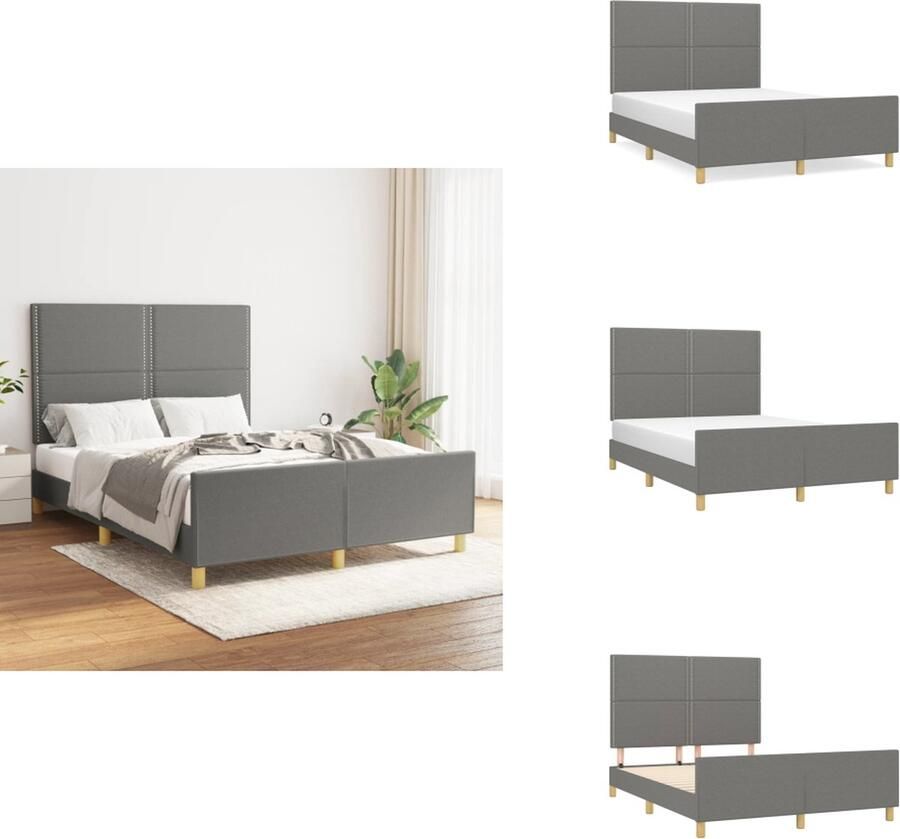 The Living Store Bedframe Stof Donkergrijs 193 x 146 x 118 128 cm Geschikte matras- 140 x 190 cm Verstelbaar hoofdeinde Bed Frame Donkere Grijze Bedbank Boxspring Bed Tweepersoons Bed Stapelbed