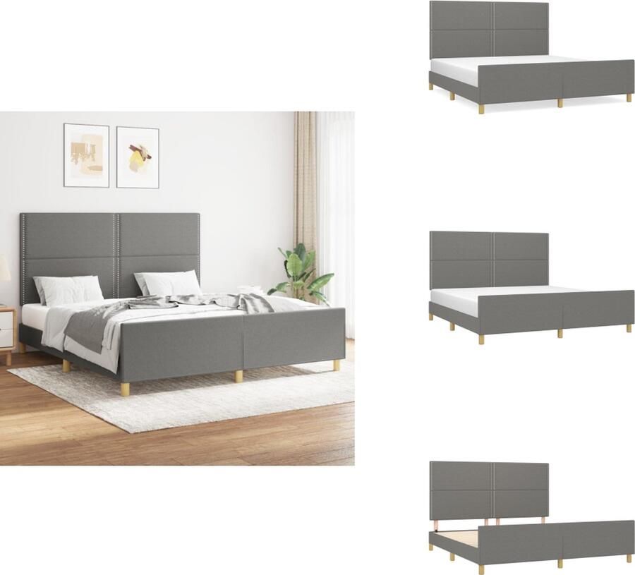 VidaXL Bedframe Donkergrijs 203x166x118 128 cm Verstelbaar hoofdeind Stabiele poten Multiplex lattenbodem Comfortabele ondersteuning Matras niet inbegrepen Bed