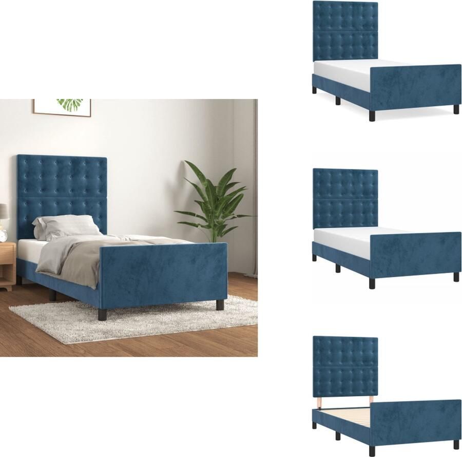 VidaXL Bedframe Fluweel Ondersteunende poten Multiplex lattenbodem Donkerblauw 203 x 83 x 50 cm Geschikt voor 80 x 200 cm matras for Bed