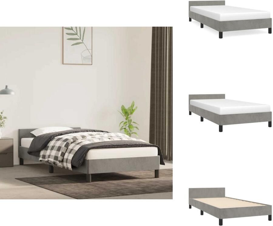 VidaXL Bedframe fluweel verstelbare hoogte ondersteunende poten multiplex lattenbodem comfortabele ondersteuning lichtgrijs 203 x 83 x 118 128 cm Bed - Foto 3