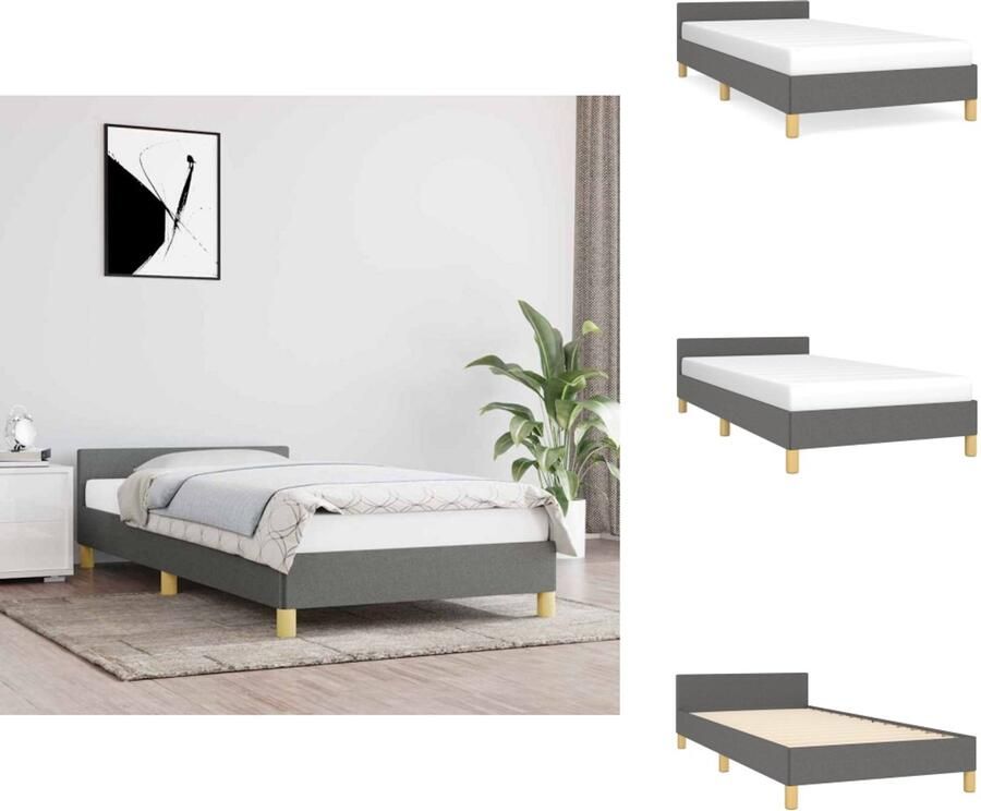 VidaXL Bedframe Met Hoofdeinde Bedframes Met Hoofdeindes Bed Slaapmeubel Bedframe met hoofdeinde stof donkergrijs 100x200 cm - Foto 2