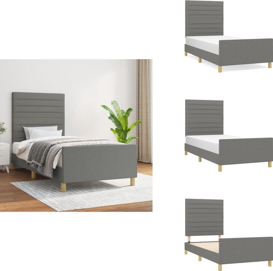 VidaXL Bedframe Donkergrijs 193 x 93 x 118 128 cm Verstelbaar hoofdeind Multiplex lattenbodem Comfortabele ondersteuning Duurzaam materiaal Stabiele poten Matras niet inbegrepen Bed