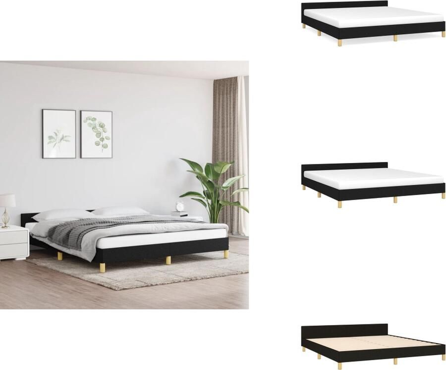 VidaXL Bedframe Met Hoofdeinde Bedframes Met Hoofdeindes Bed Slaapmeubel Bedframe met hoofdeinde stof zwart 160x200 cm