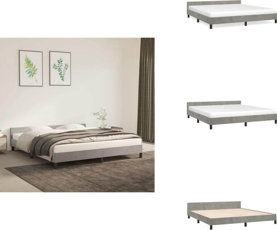 VidaXL Bedframe Fluweel Ondersteunende poten Multiplex lattenbodem Lichtgrijs 203 x 183 x 50 cm Geschikt voor 180 x 200 cm matras Bed