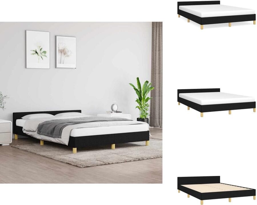 VidaXL Bedframe Zwart Stoffen Hoofdbord Verstelbaar en Duurzaam Ondersteund met Stevige Poten Geschikt voor 140 x 190 cm Matras 193 x 146 x 118 128 cm (L x B x H) Bed - Foto 3