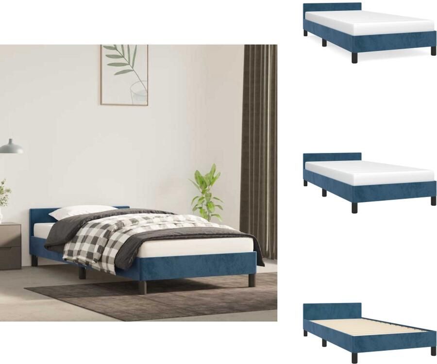 VidaXL Bedframe Met Hoofdeinde Bedframes Met Hoofdeindes Bed Slaapmeubel Bedframe zonder matras 90x200 cm fluweel donkerblauw - Foto 2