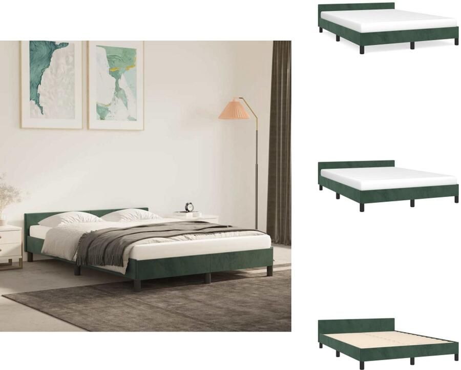 VidaXL -Bedframe-met-hoofdeinde-fluweel-donkergroen-140x190-cm - Foto 3