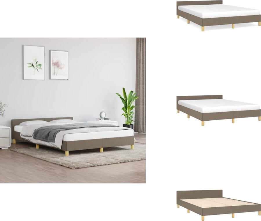 VidaXL Bedframe Met Hoofdeinde Bedframes Met Hoofdeindes Bed Slaapmeubel Bedframe zonder matras stof taupe 140x190 cm - Foto 3