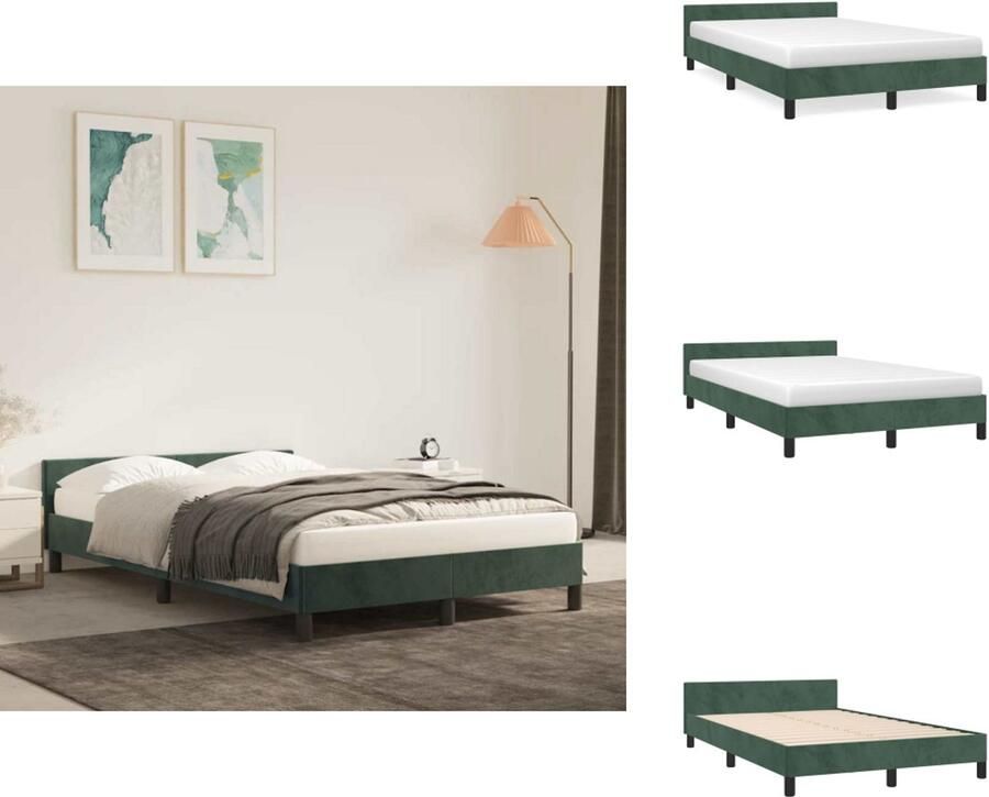 VidaXL Bedframe Met Hoofdeinde Bedframes Met Hoofdeindes Bed Slaapmeubel Bedframe met hoofdeinde fluweel donkergroen 120x200 cm - Foto 2