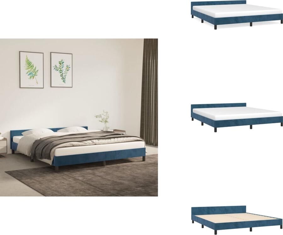 VidaXL Bedframe Met Hoofdeinde Bedframes Met Hoofdeindes Bed Slaapmeubel Bedframe met hoofdeinde fluweel donkerblauw 160x200 cm