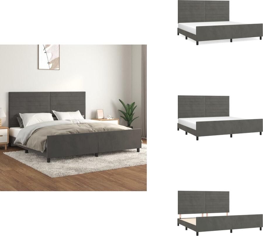 The Living Store Bedframe Comfort Bedframe Afmetingen- 203 x 206 x 118 128 cm Ken- Verstelbare hoogte Kleur- Donkergrijs Bedframe Comfortabel Bed Velvet Bed Grijs Bed Tweepersoonsbed