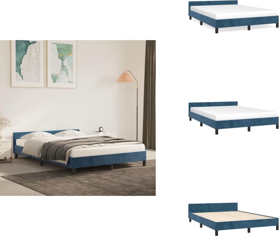 VidaXL Bedframe Met Hoofdeinde Bedframes Met Hoofdeindes Bed Slaapmeubel Bedframe met hoofdeinde fluweel donkerblauw 140x200 cm