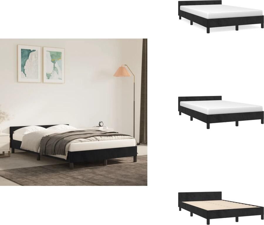 VidaXL Bedframe Zacht Fluweel Multiplex Lattenbodem Zwarte Stof 203 x 123 x 50 cm Geschikt voor 120 x 200 cm Matras (Matras niet inbegrepen) Bed