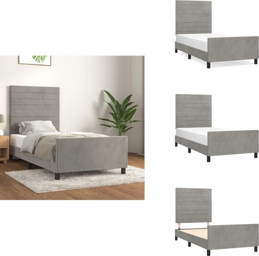 VidaXL Bedframe Zacht fluweel Verstelbare hoogte Ondersteunende poten Multiplex lattenbodem Comfortabele ondersteuning Lichtgrijs 193x93x118 128cm Geschikte matras- 90x190cm Bed