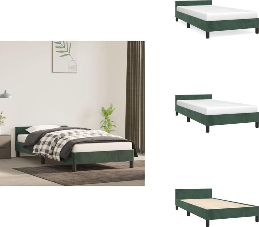 VidaXL Bedframe Donkergroen 193x93x50 cm Zacht fluweel Ondersteunende poten Multiplex lattenbodem Matras niet inbegrepen Geschikte matras- 90x190 cm Bed