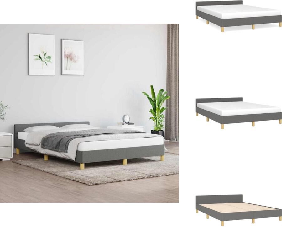The Living Store Bedframe Stof Donkergrijs 193 x 146 x 118 128 cm Geschikte matras- 140 x 190 cm Verstelbaar hoofdeinde Bed Frame Donkere Grijze Bedbank Boxspring Bed Tweepersoons Bed Stapelbed - Foto 4