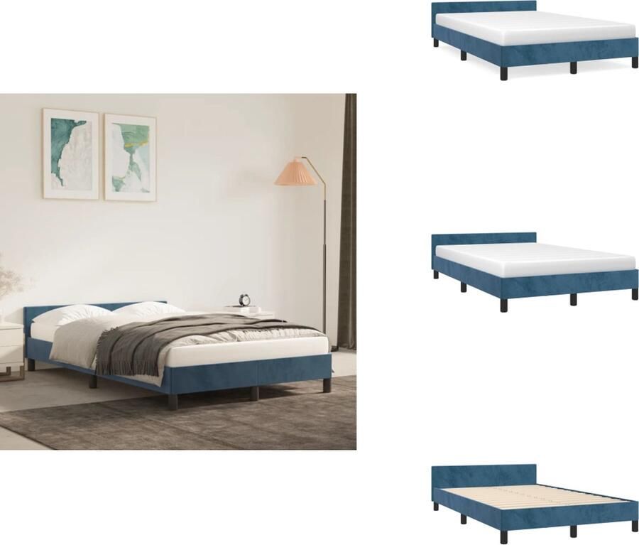 VidaXL Bedframe Met Hoofdeinde Bedframes Met Hoofdeindes Bed Slaapmeubel Bedframe met hoofdeinde fluweel donkerblauw 120x200 cm