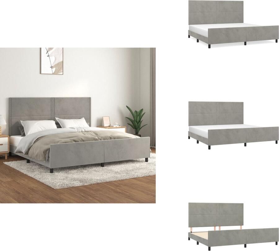 VidaXL Bedframe Fluweel Verstelbaar Ondersteunende poten Multiplex lattenbodem Comfortabele ondersteuning Lichtgrijs 203 x 206 x 118 128 cm Geschikt voor 200 x 200 cm matras Bed