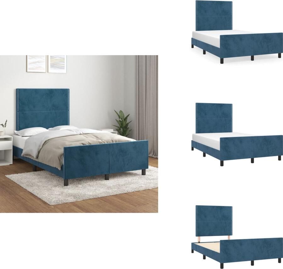 VidaXL Bedframe Fluweel Donkerblauw 203x126x118 128 cm Verstelbaar hoofdeinde Poten Multiplex lattenbodem Comfortabele ondersteuning Montagehandleiding inbegrepen Geschikt voor 120x200 cm matras Bed