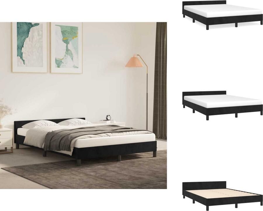 VidaXL Bedframe Met Hoofdeinde Bedframes Met Hoofdeindes Bed Slaapmeubel Bedframe met hoofdeinde fluweel zwart 140x200 cm - Foto 2