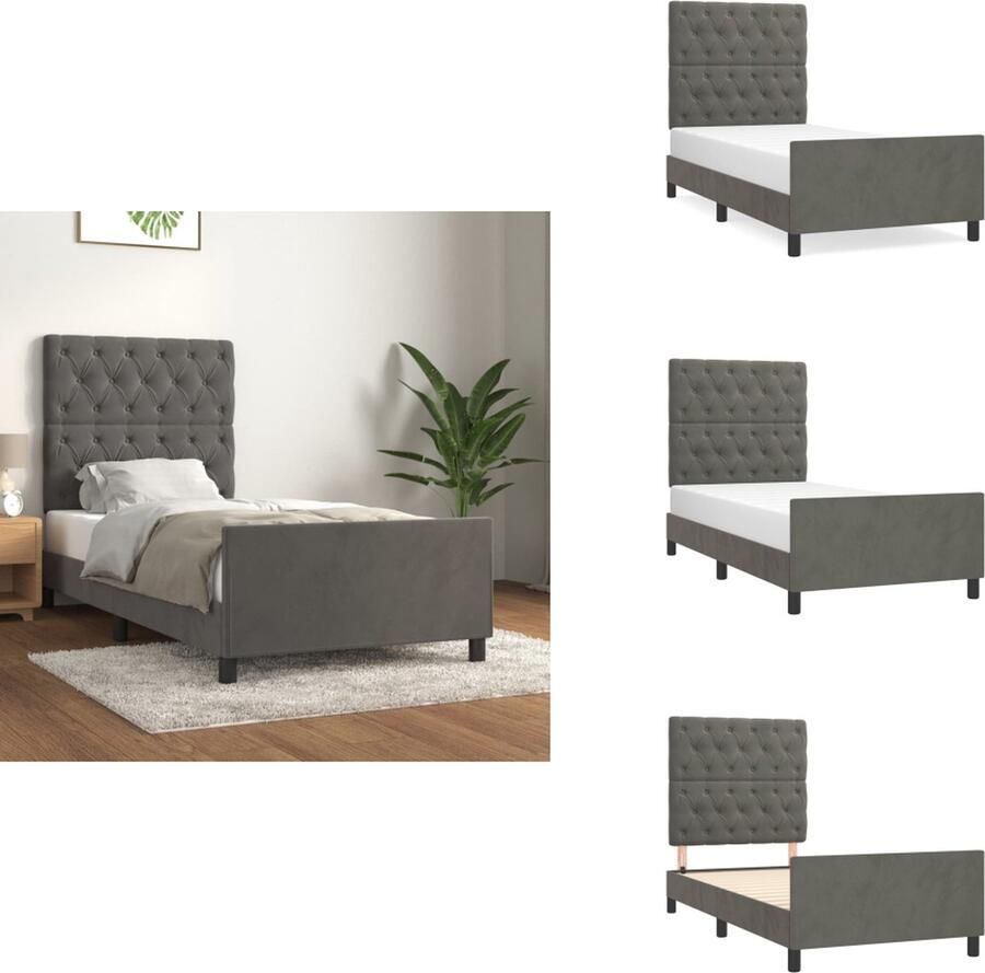 VidaXL Bedframe Donkergrijs Fluweel Verstelbaar Hoofdeinde Multiplex Lattenbodem 203x83x118 128cm Geschikt voor 80x200cm Matras Bed