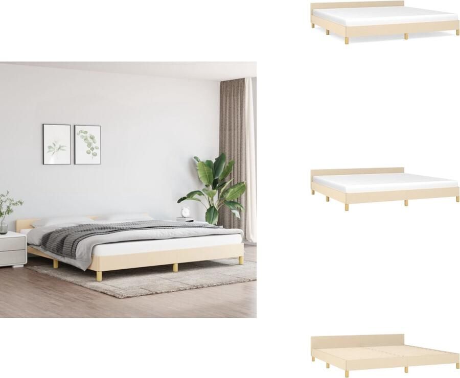 VidaXL Bedframe Met Hoofdeinde Bedframes Met Hoofdeindes Bed Slaapmeubel Bedframe met hoofdeinde stof crèmekleurig 200x200 cm - Foto 2