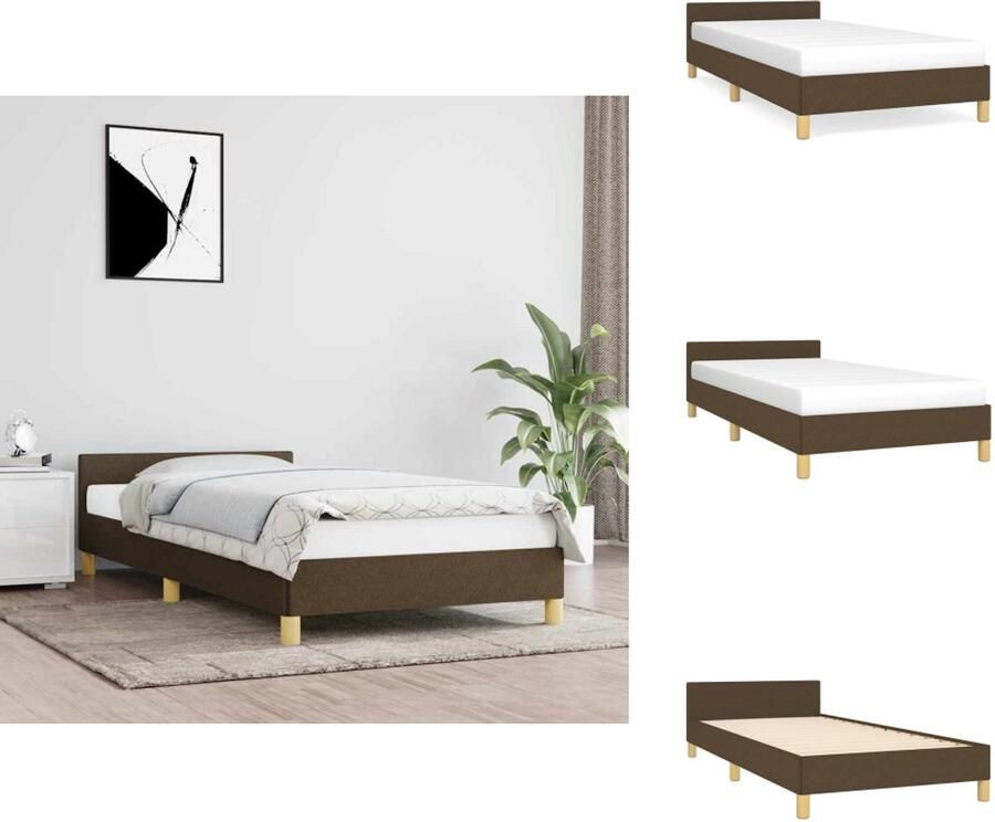 VidaXL Bedframe Met Hoofdeinde Bedframes Met Hoofdeindes Bed Slaapmeubel Bedframe zonder matras 90x200 cm stof donkerbruin - Foto 3