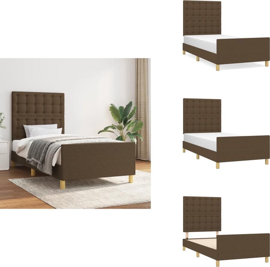 VidaXL Bedframe Met Hoofdeinde Bedframes Met Hoofdeindes Bed Slaapmeubel Bedframe zonder matras 90x200 cm stof donkerbruin