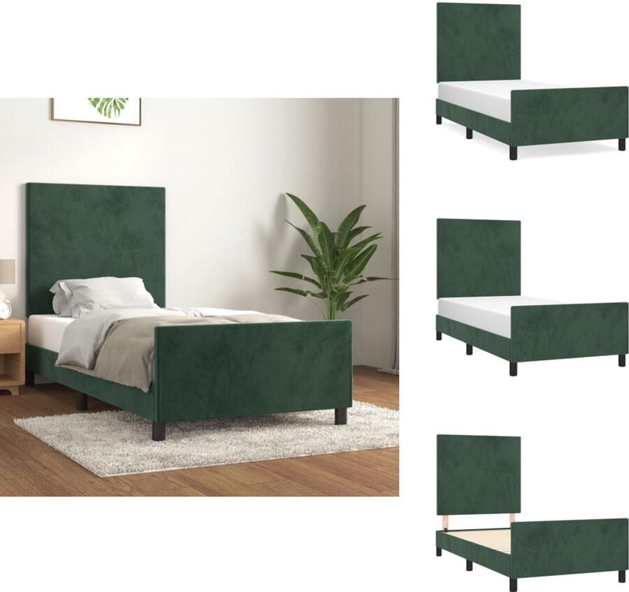 VidaXL Bedframe Met Hoofdeinde Bedframes Met Hoofdeindes Bed Slaapmeubel Bedframe zonder matras 90x190 cm fluweel donkergroen
