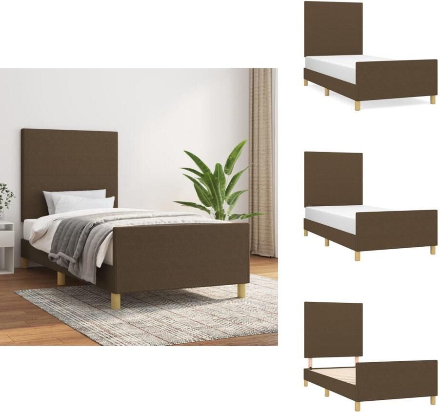 VidaXL Bedframe Met Hoofdeinde Bedframes Met Hoofdeindes Bed Slaapmeubel Bedframe zonder matras 90x190 cm stof donkerbruin