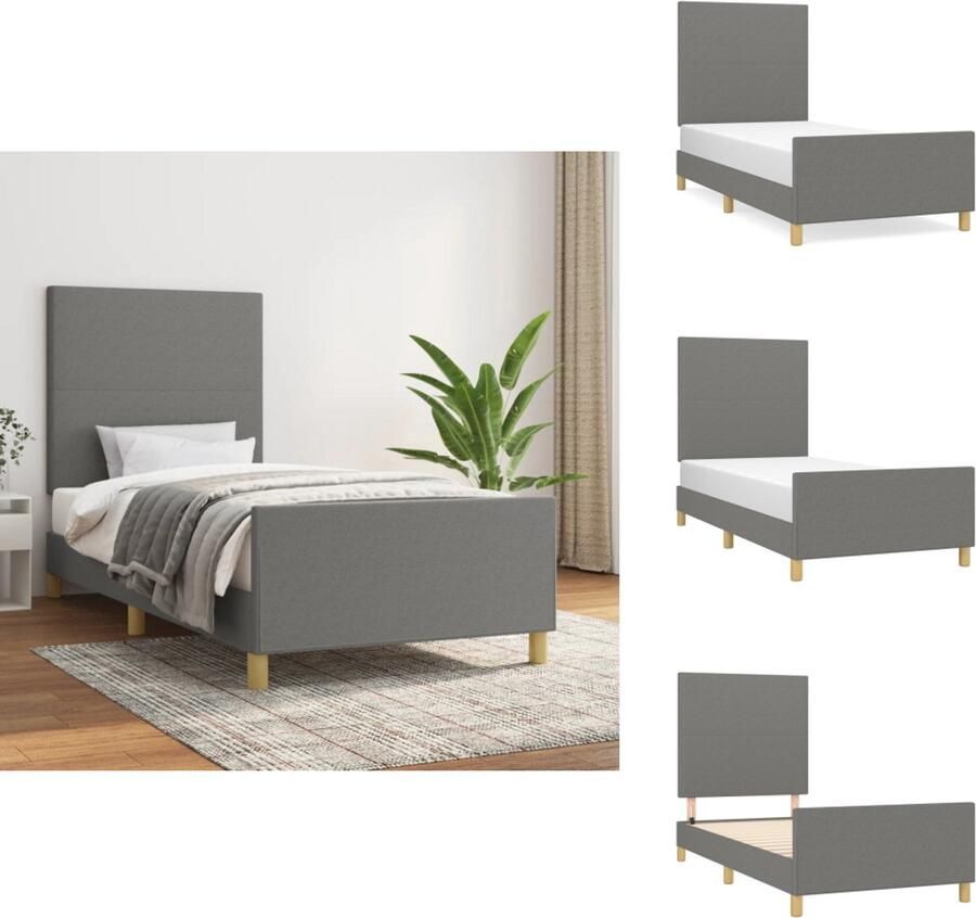 VidaXL Bedframe Met Hoofdeinde Bedframes Met Hoofdeindes Bed Slaapmeubel Bedframe zonder matras 90x190 cm stof donkergrijs - Foto 2