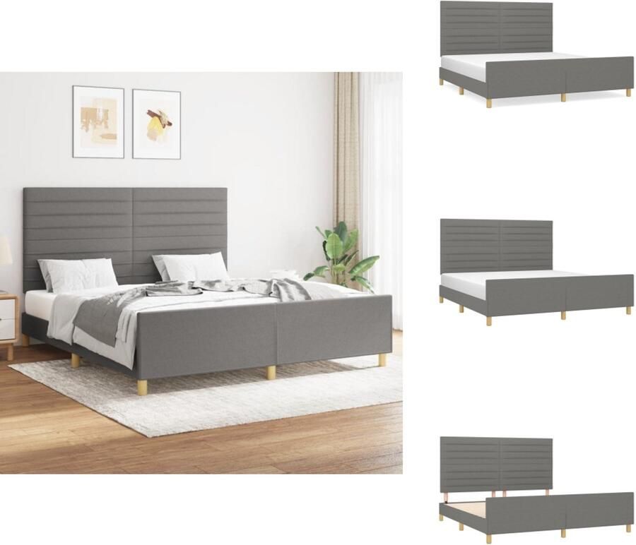 VidaXL Bedframe Met Hoofdeinde Bedframes Met Hoofdeindes Bed Slaapmeubel Bedframe met hoofdeinde stof donkergrijs 160x200 cm