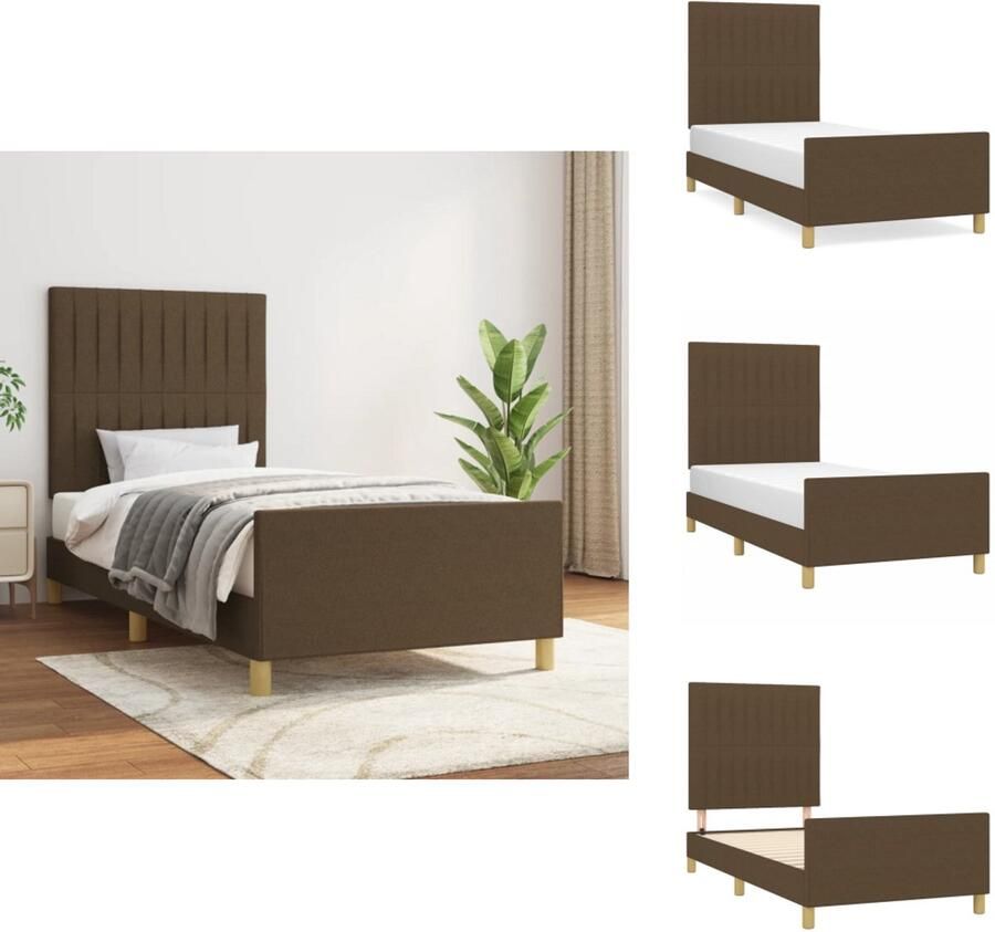 VidaXL Bedframe Met Hoofdeinde Bedframes Met Hoofdeindes Bed Slaapmeubel Bedframe zonder matras 90x200 cm stof donkerbruin