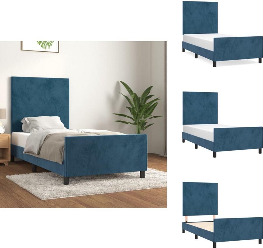 VidaXL Bedframe Fluweel Ondersteunende poten Multiplex lattenbodem Donkerblauw 203 x 83 x 50 cm Geschikt voor 80 x 200 cm matras for Bed - Foto 2