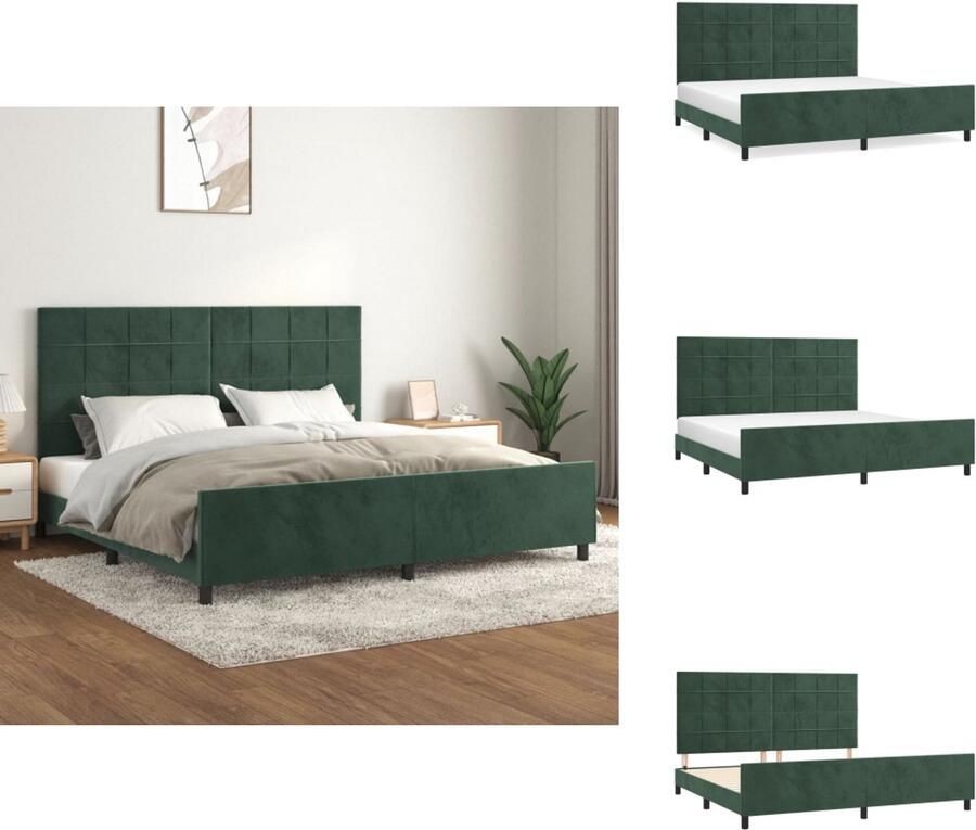 VidaXL Bedframe Met Hoofdeinde Bedframes Met Hoofdeindes Bed Slaapmeubel Bedframe zonder matras 200x200 cm fluweel donkergroen