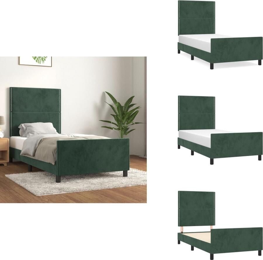 VidaXL Bedframe Met Hoofdeinde Bedframes Met Hoofdeindes Bed Slaapmeubel Bedframe met hoofdeinde fluweel donkergroen 100x200 cm