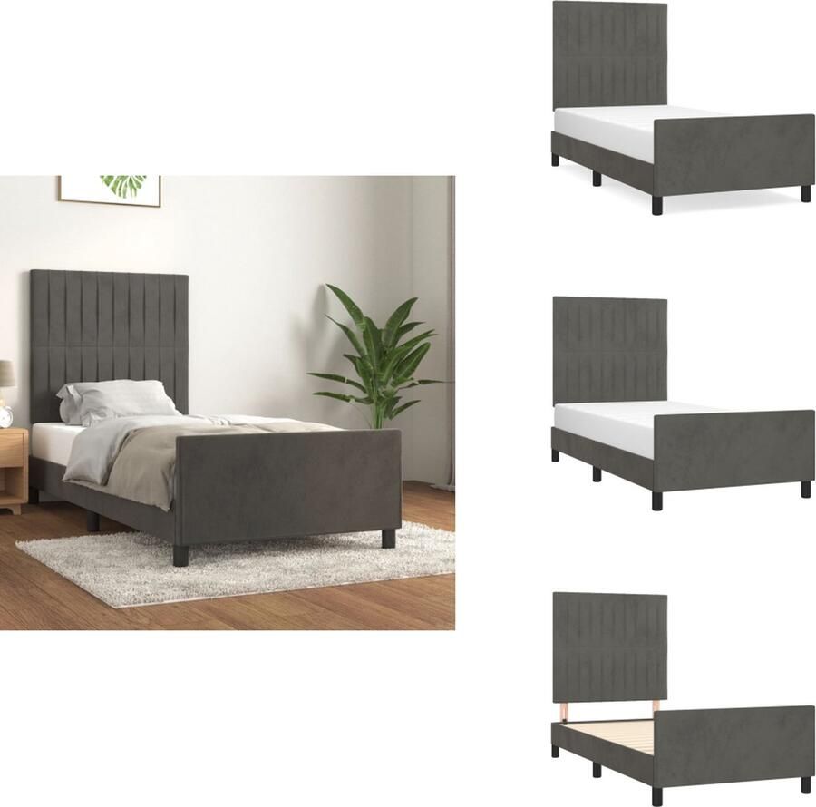 VidaXL Bedframe Donkergrijs 203x83x118 128 cm Fluweel Verstelbaar hoofdeinde Ondersteunende poten Multiplex lattenbodem Comfortabele ondersteuning Bed