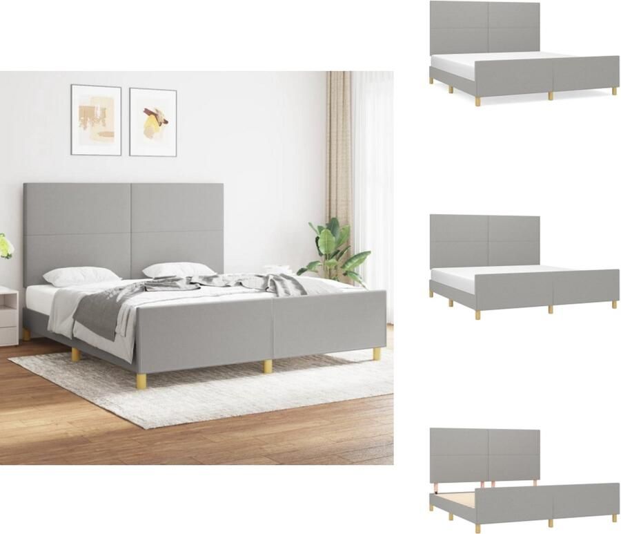 VidaXL Bedframe Met Hoofdeinde Bedframes Met Hoofdeindes Bed Slaapmeubel Bedframe zonder matras stof lichtgrijs 180x200 cm - Foto 2